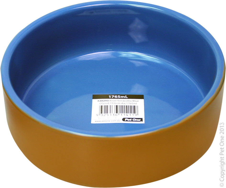 Pet One Terracotta Bowl Blue 1765ml