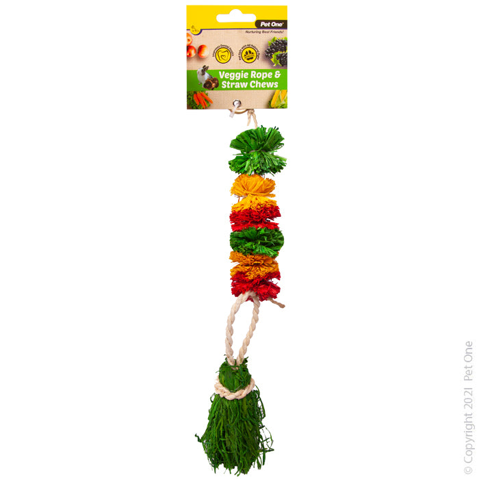 Pet One Veggie Rope & Straw Chew Hanging Pom Poms
