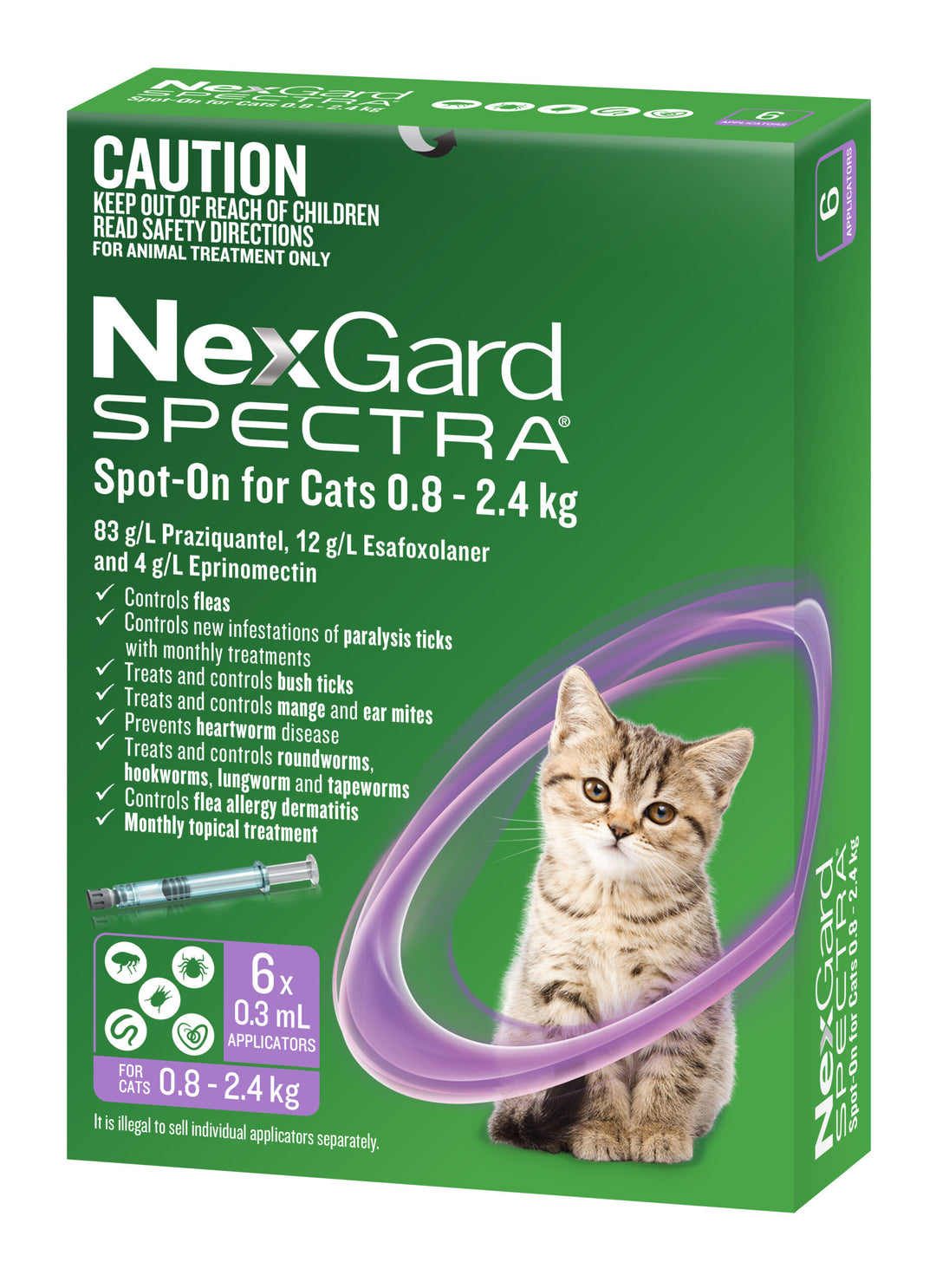 NexGard Spectra Spot-on Purple Small Cats 0.8-2.4kg 6pk