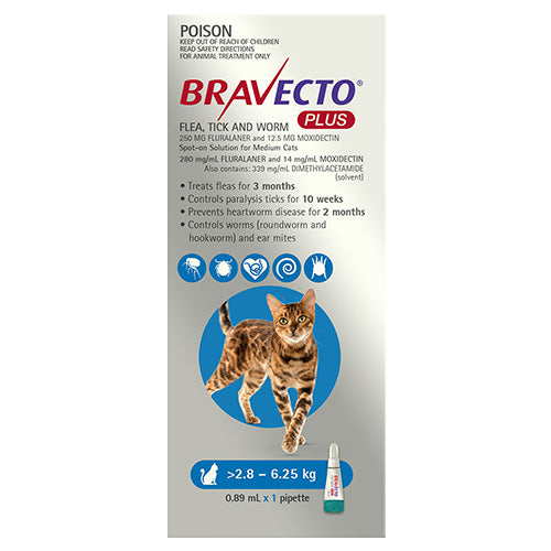 Bravecto Plus Spot On Blue Medium Cats 2.8-6.25kg 1pk