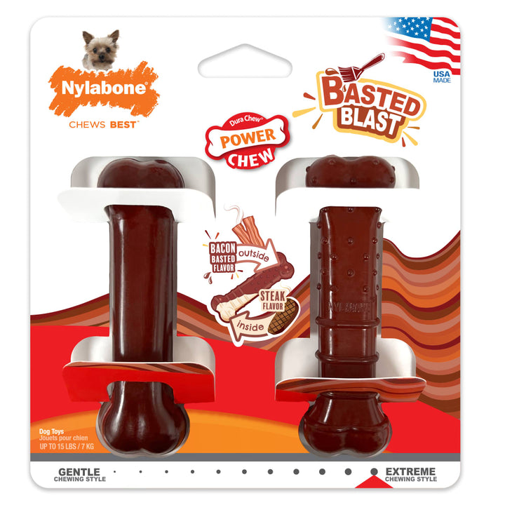 Nylabone Power Chew Basted Blast Petite 2pk Bacon & Steak