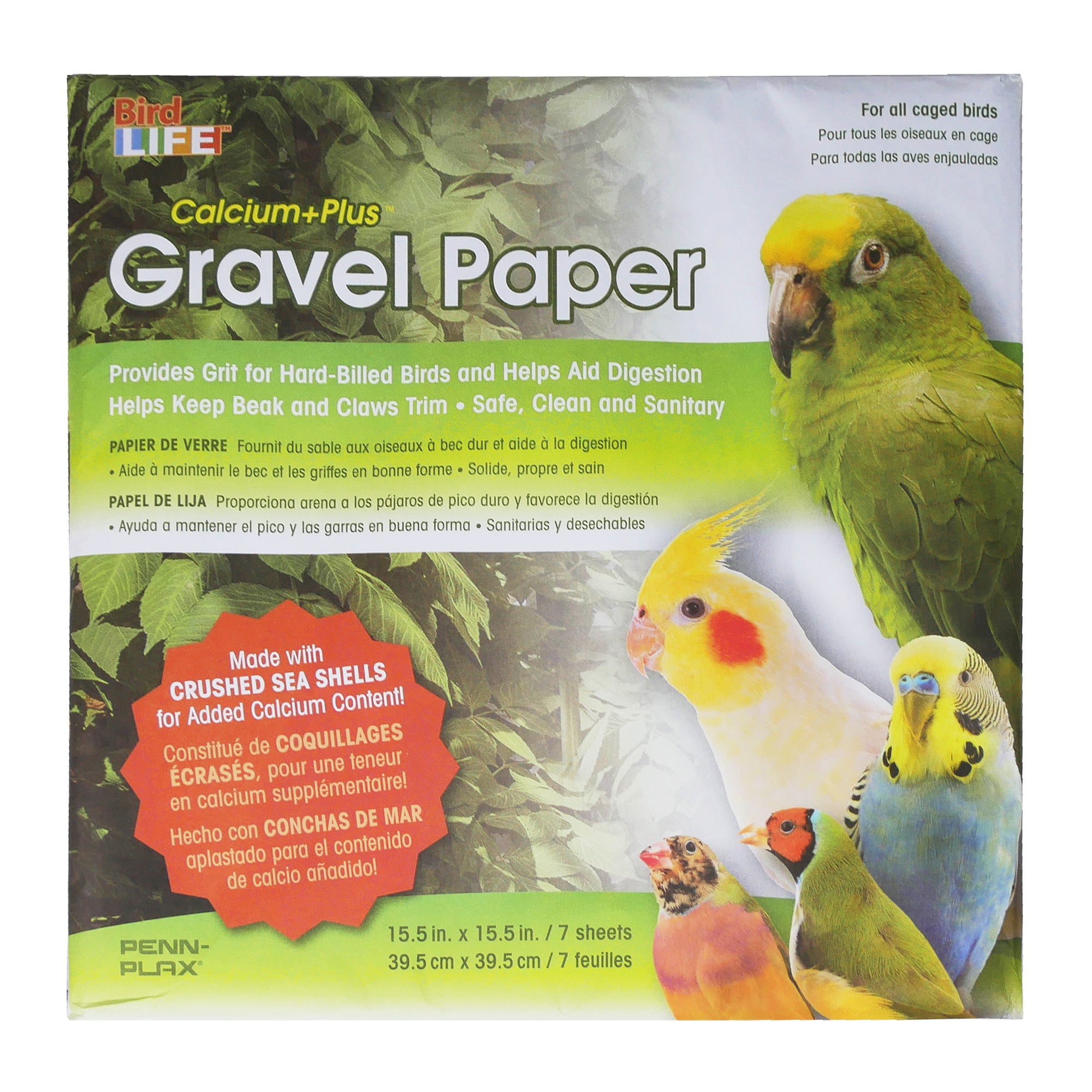 thumbnail image 2 of Penn-Plax Gravel Paper Sheets - 7-Pack 11x17 Calcium Sheets For Hard-Billed Birds, Aids Digestion 2 of 12