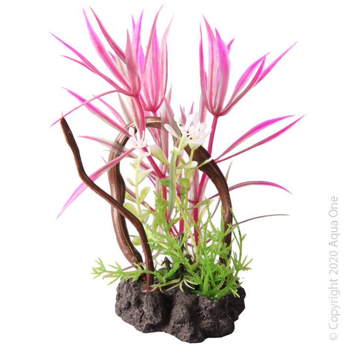 Aqua One Bettascape Spider Leaves On Driftwood - Pink