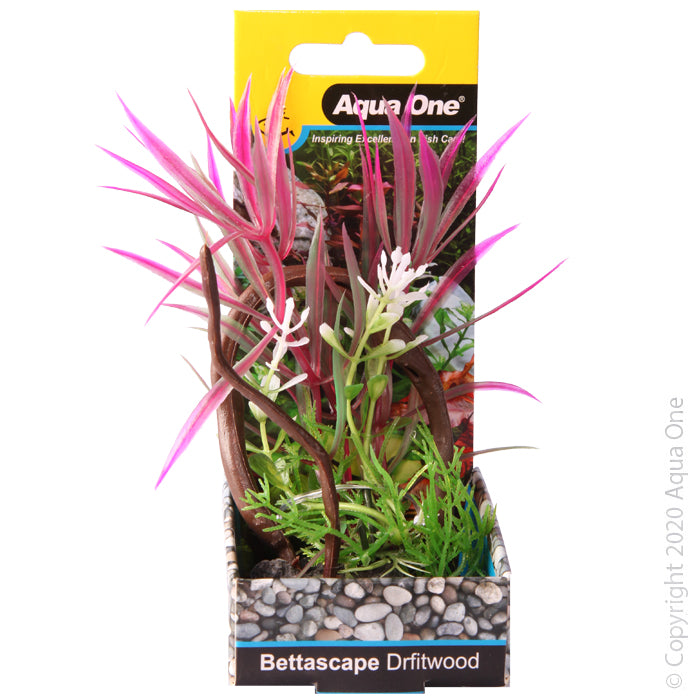 Aqua One Bettascape Spider Leaves On Driftwood - Pink