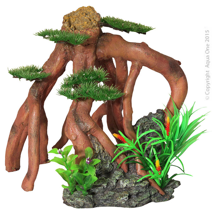 Aqua One Ornament Mangrove Roots W/ Bonsai And Plants