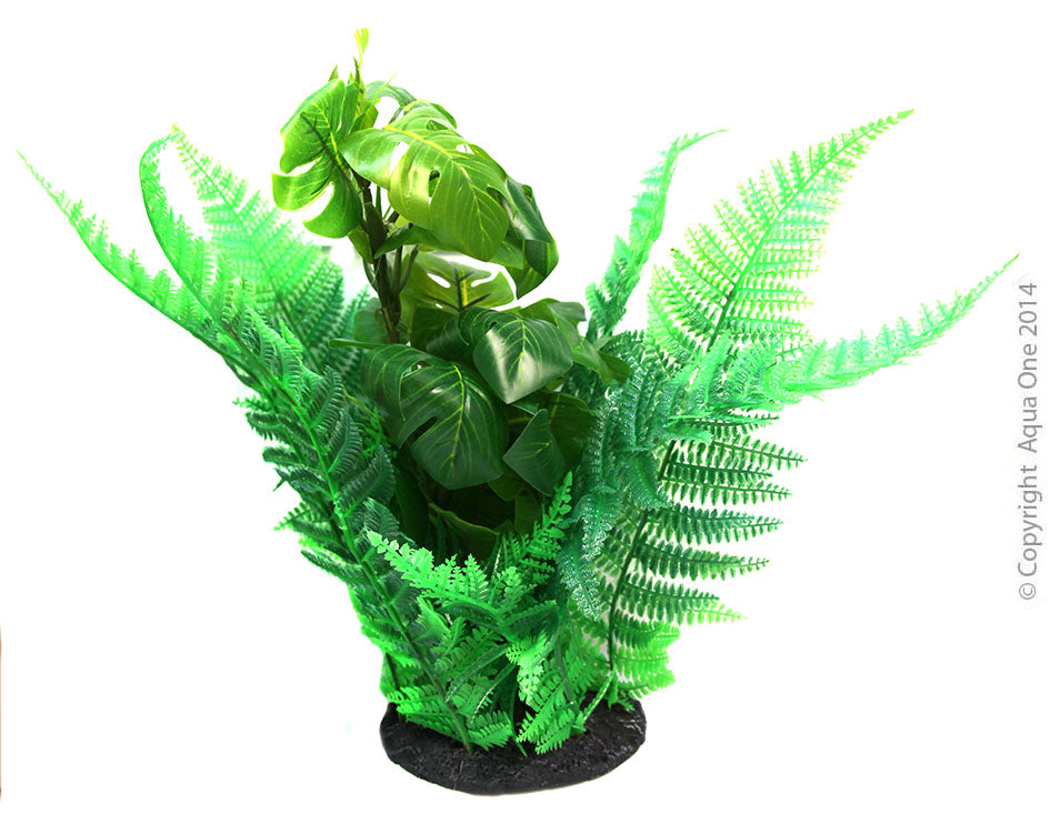 Aqua One Ornament Plastic Plant And Fern On Rock XL