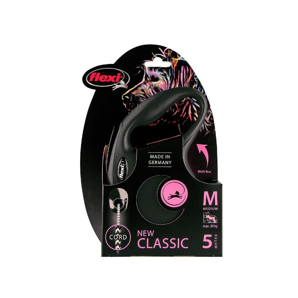 Flexi Classic Cord  Medium 20kg 5m Black Retractable Lead