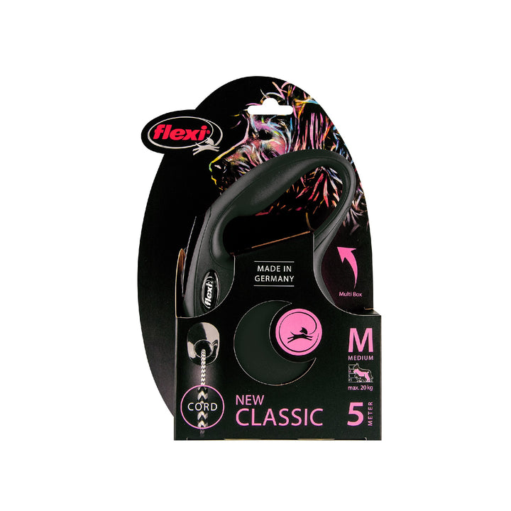 Flexi Classic Cord  Medium 20kg 5m Black Retractable Lead