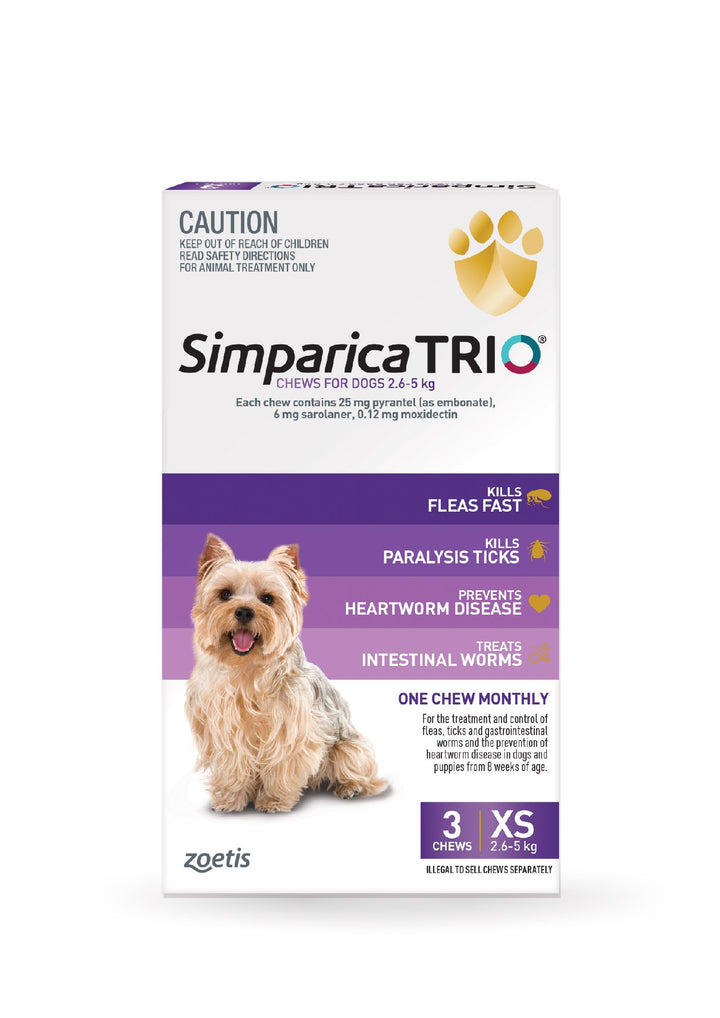 Simparica Trio Purple Xs Dog 2.6-5kg 3pk