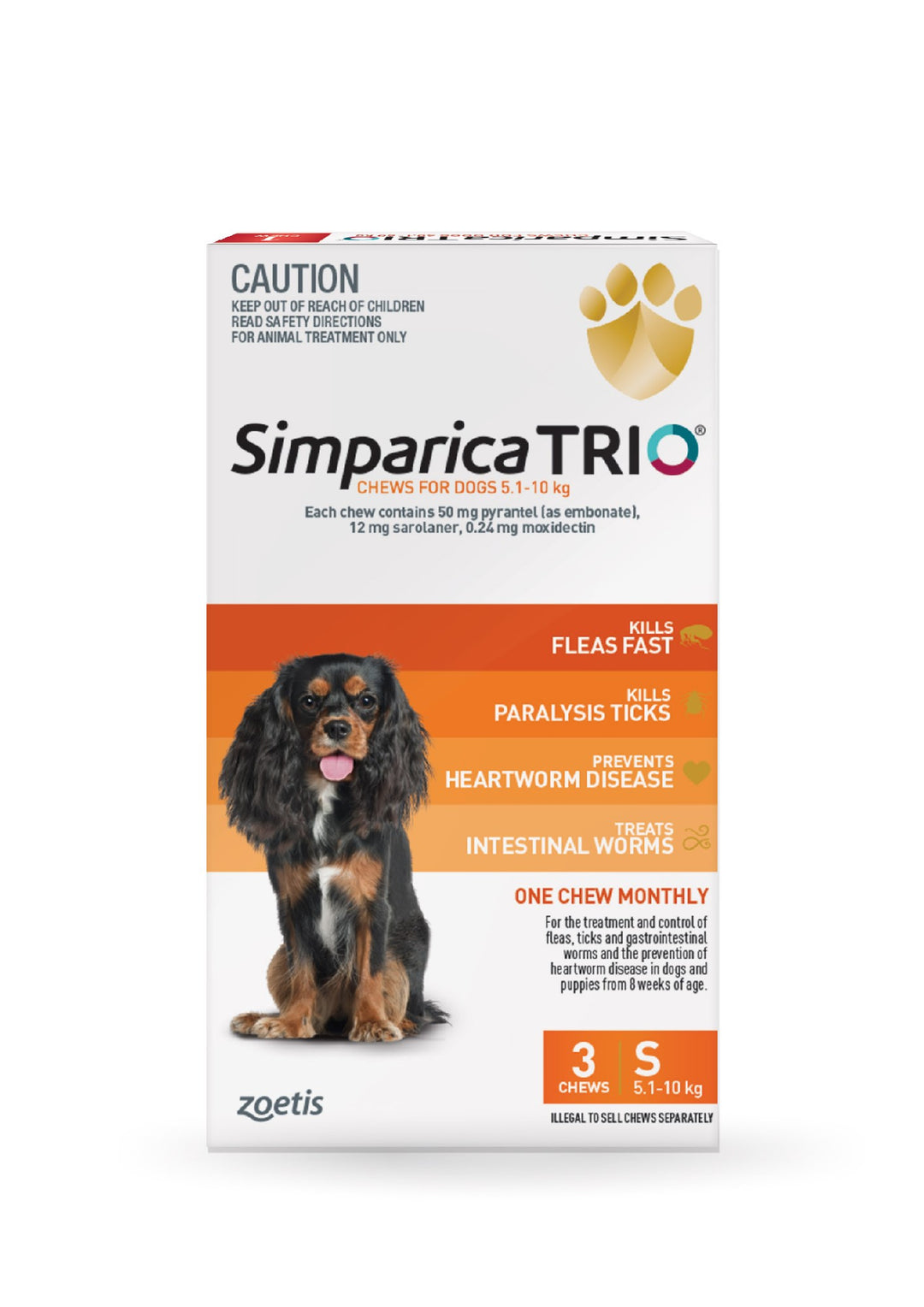 Simparica Trio Orange Sml Dog 5-10kg 3pk