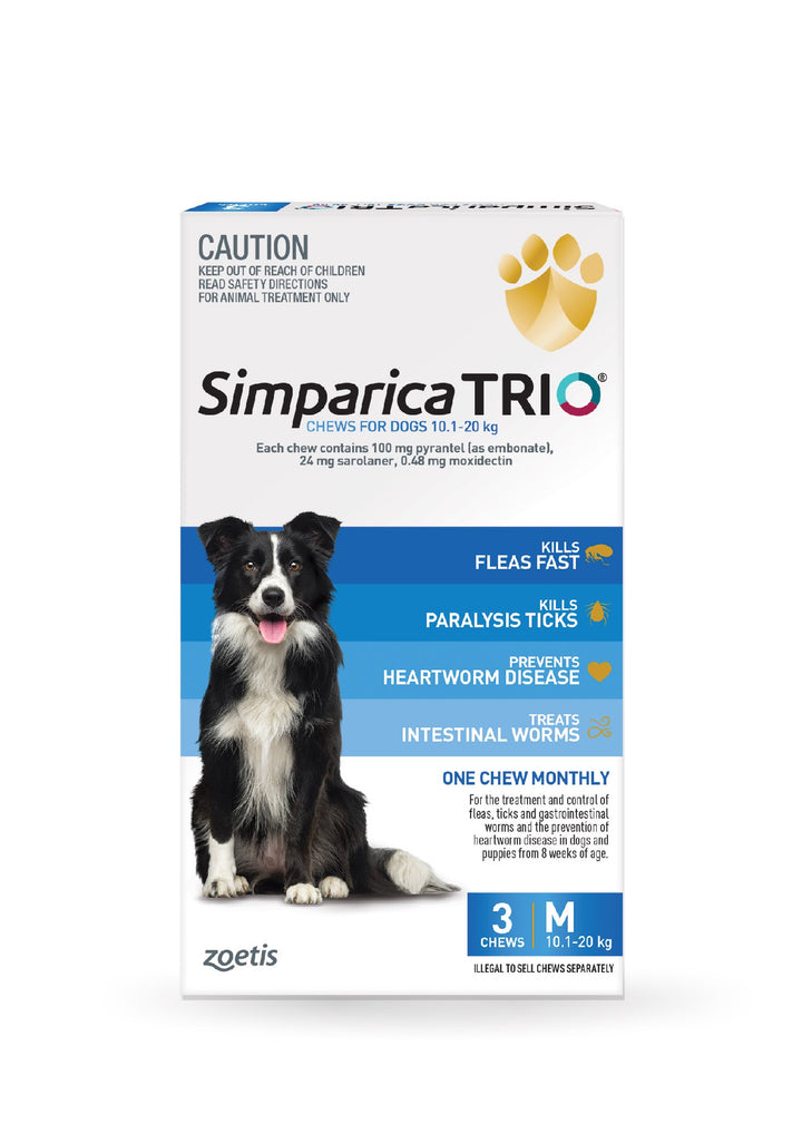 Simparica Trio Blue Med Dog 10-20kg 3pk