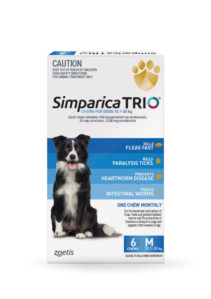 Simparica Trio Blue Med Dog 10-20kg 6pk