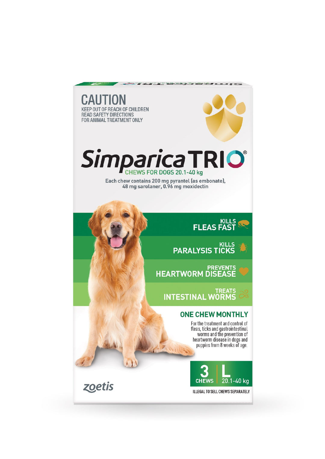 Simparica Trio Green Lge Dog 20-40kg 3pk