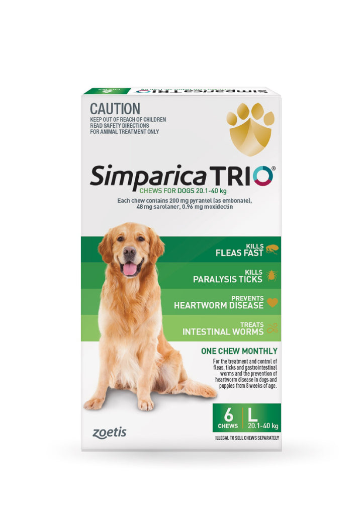 Simparica Trio Green Lge Dog 20-40kg 6pk