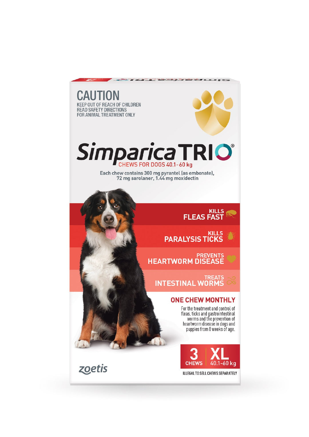 Simparica Trio Red Xl Dog 40-60kg 3pk