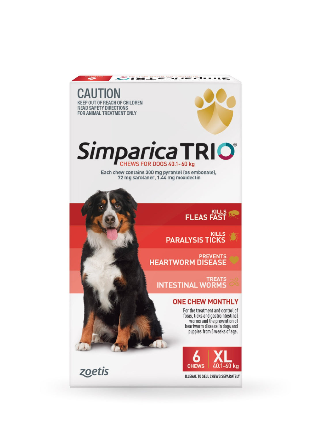 Simparica Trio Red Xl Dog 40-60kg 6pk