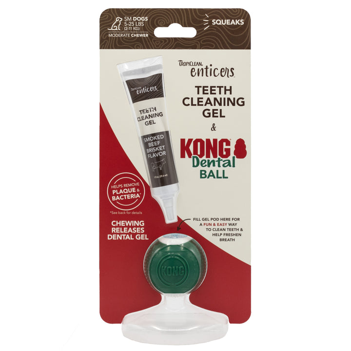 Tropiclean Clean Enticers Kong Dental Ball & Smoked Beef Brisket Gel Small