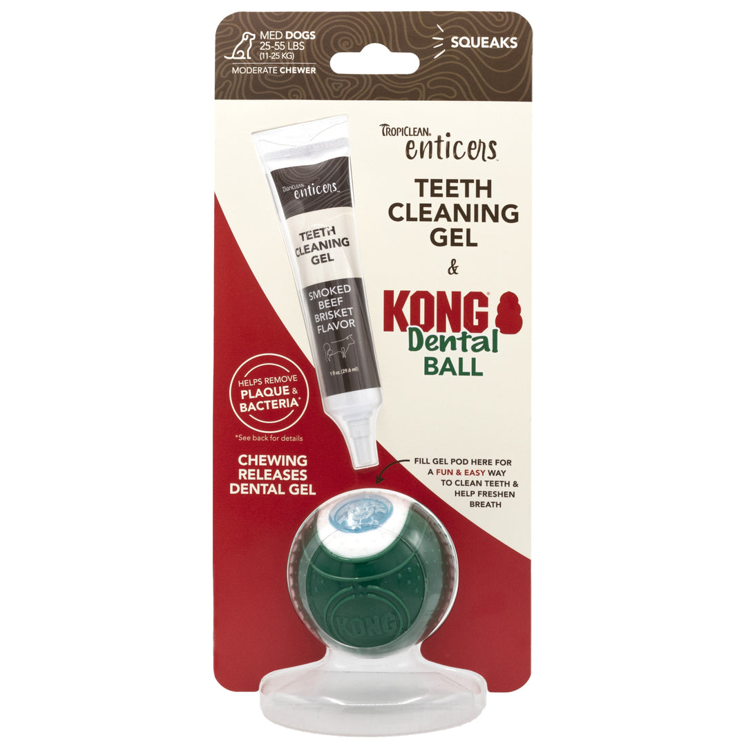 Tropiclean Clean Enticers Kong Dental Ball & Smoked Beef Brisket Gel Medium