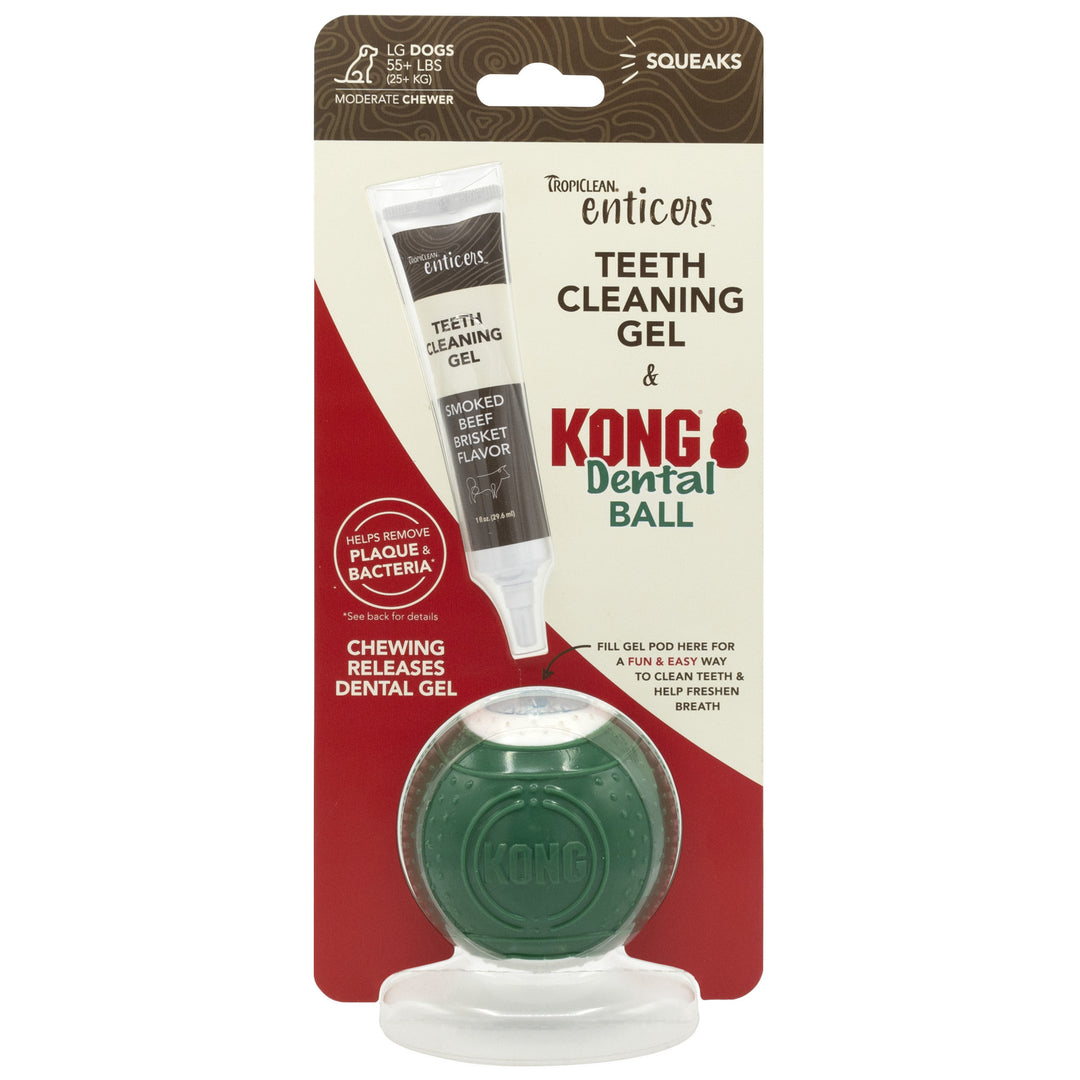 Tropiclean Clean Enticers Kong Dental Ball & Smoked Beef Brisket Gel Large