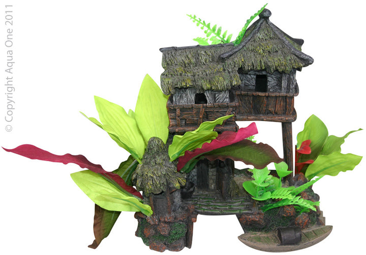 Aqua One Ornament Jungle Hse W/plants 20x13x19cm