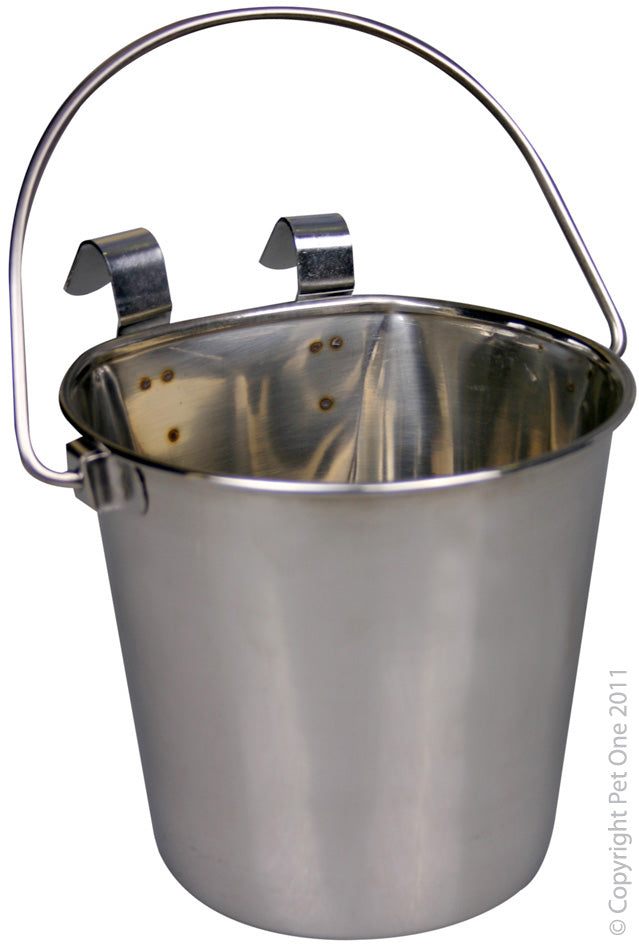 Pet One Stainless Steel Pale Hanging Flat Backed 2.25l