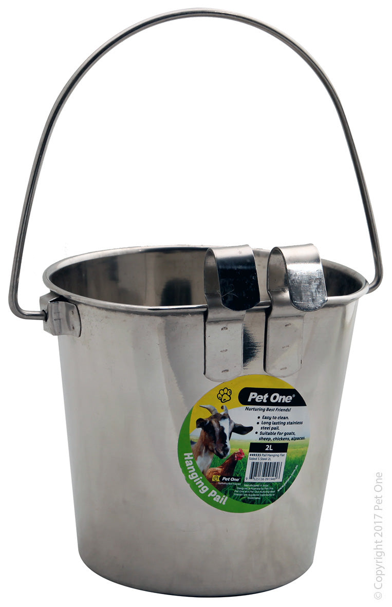 Pet One Stainless Steel Pale Hanging Flat Backed 2.25l