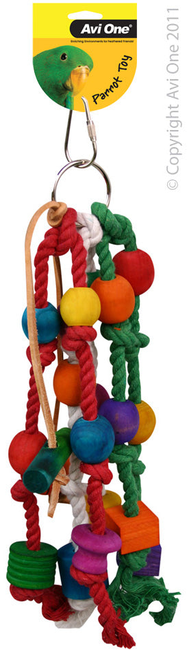 Avi One Parrot Toy Wood/rope/beads/leather 28cm