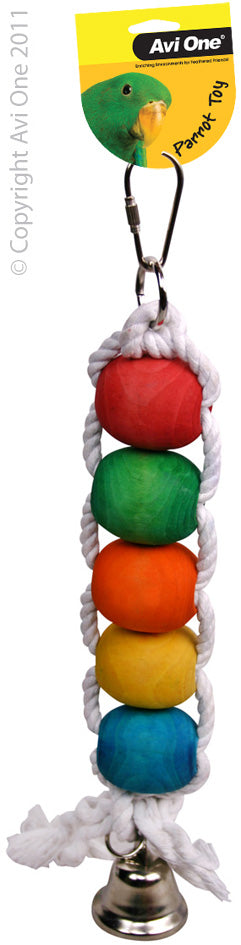 Avi One Parrot Toy Wood/rope/beads/bell 30cm