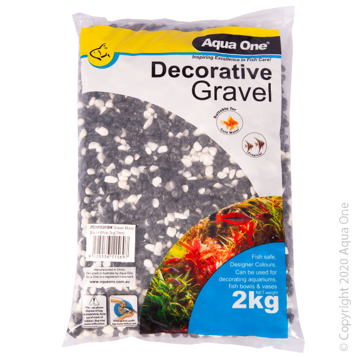 Aqua One Decorative Gravel 2kg Black & White Mixed