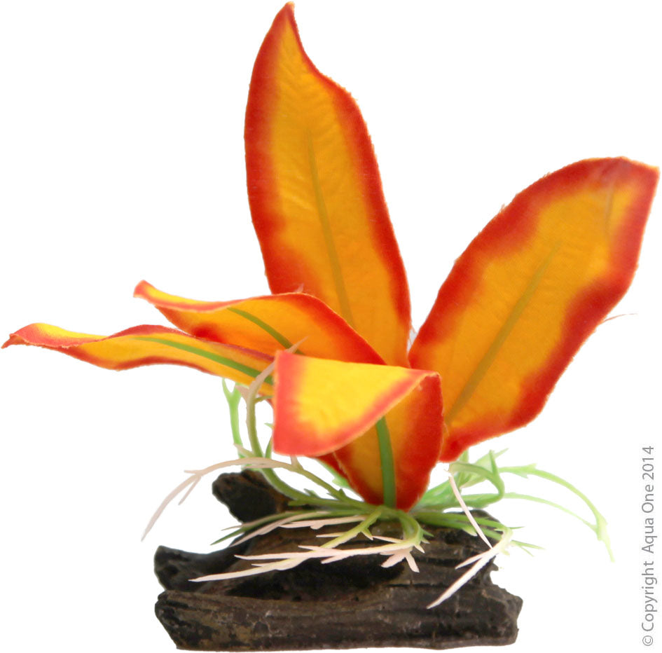 Aqua One Plants Plastic W/log Base Orange Sword S
