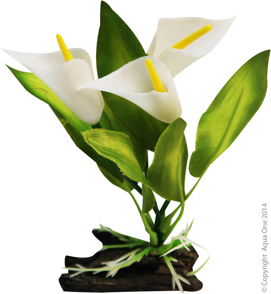 Aqua One Plants Plastic W/log Base Calla Lilly S