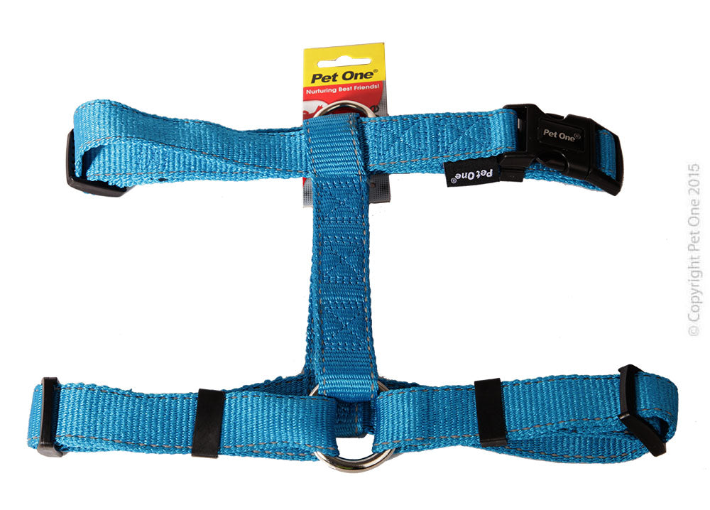 Pet One Harness Nylon Reflective Aqua 25mm