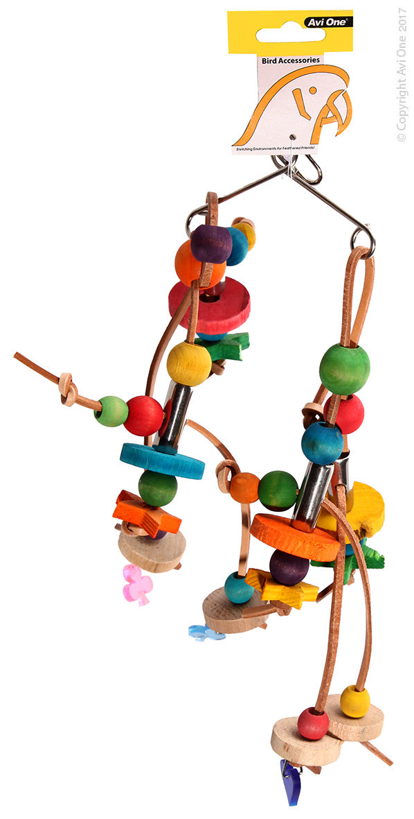 Avi One Bird Toy Wooden Beads W/leather 20x30cm 22879