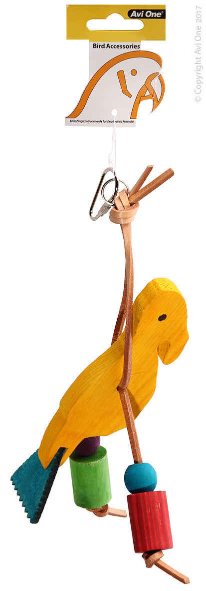 Avi One Bird Toy Wooden Bird W/leather 18x22cm 22880