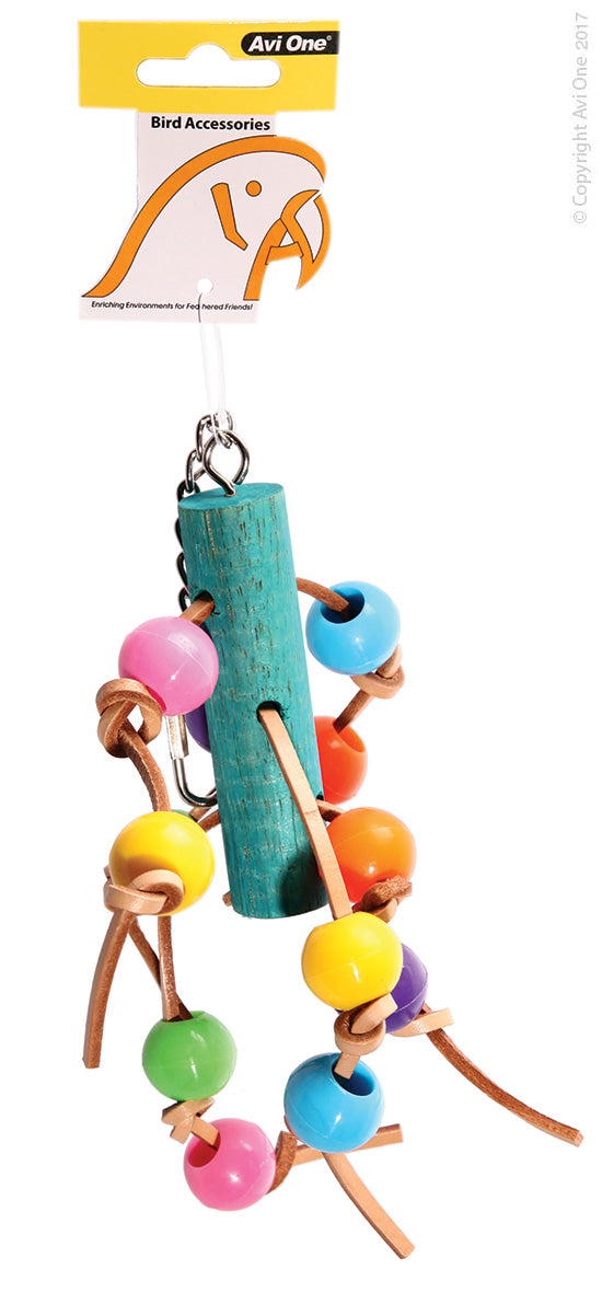 Avi One Bird Toy Leather W/acrylic Beads 11x30cm 22881