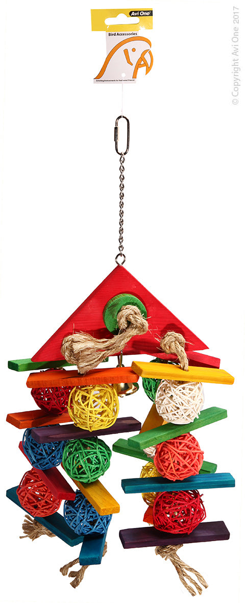 Avi One Bird Toy Wicker Balls W/wooden Triangle 20x44cm 22883