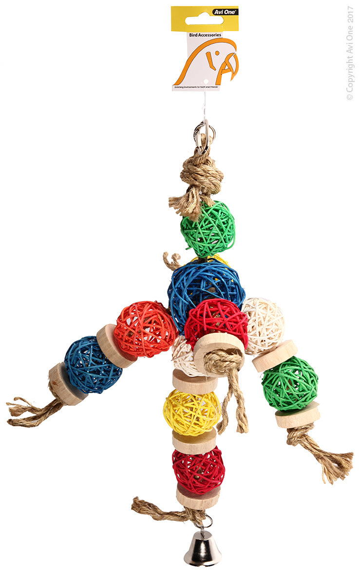 Avi One Bird Toy Wicker Balls With Rings