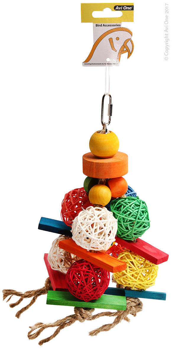 Avi One Bird Toy Wicker Balls With Wood