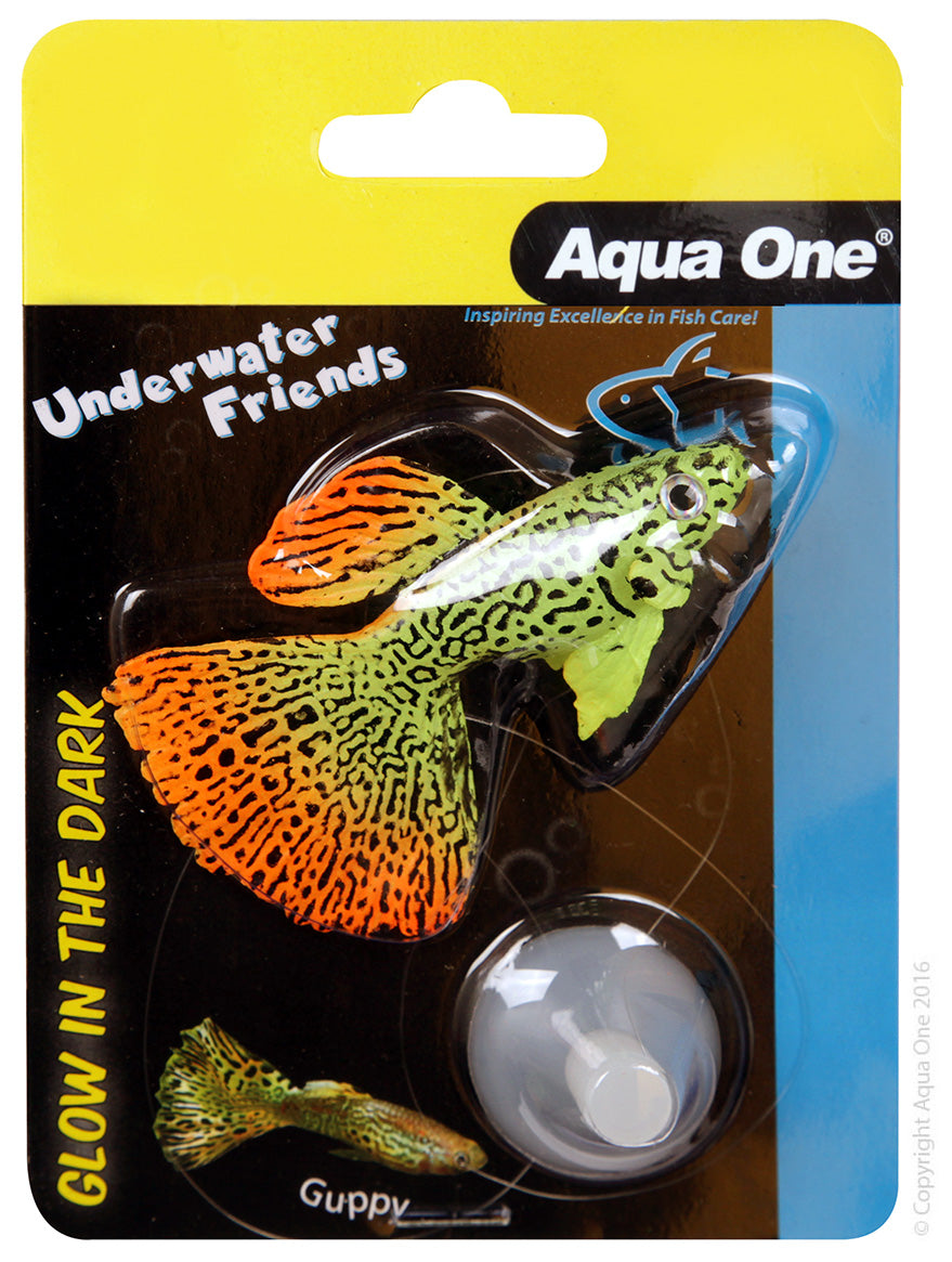 Aqua One Underwater Friends Guppy Fish Float Glow In Dark