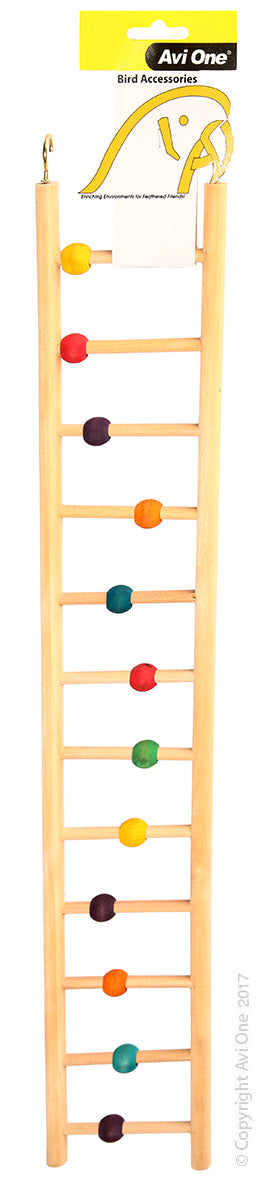 Avi One Bird Toy Wooden Ladder 12 Rung With Beads