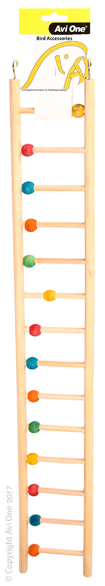 Avi One Bird Toy Wooden Ladder 14 Rung With Beads