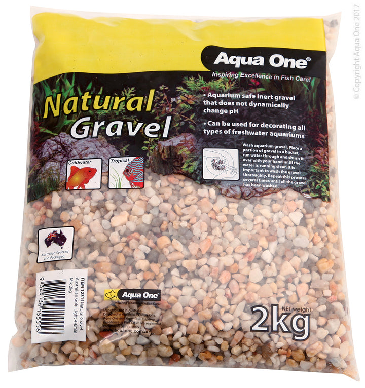 Aqua One Gravel Natural Australian 2kg Gold Light 4-6mm Mix