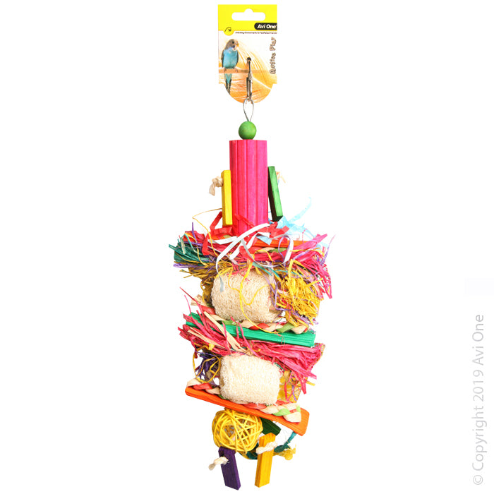 Avi One Bird Toy Loofa Rattan Ball Raffia Wood Beads