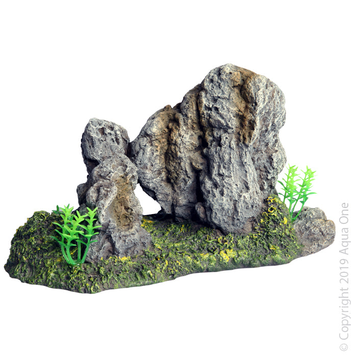 Aqua One Ornament Twin Rock With Plant 22x12x13cm