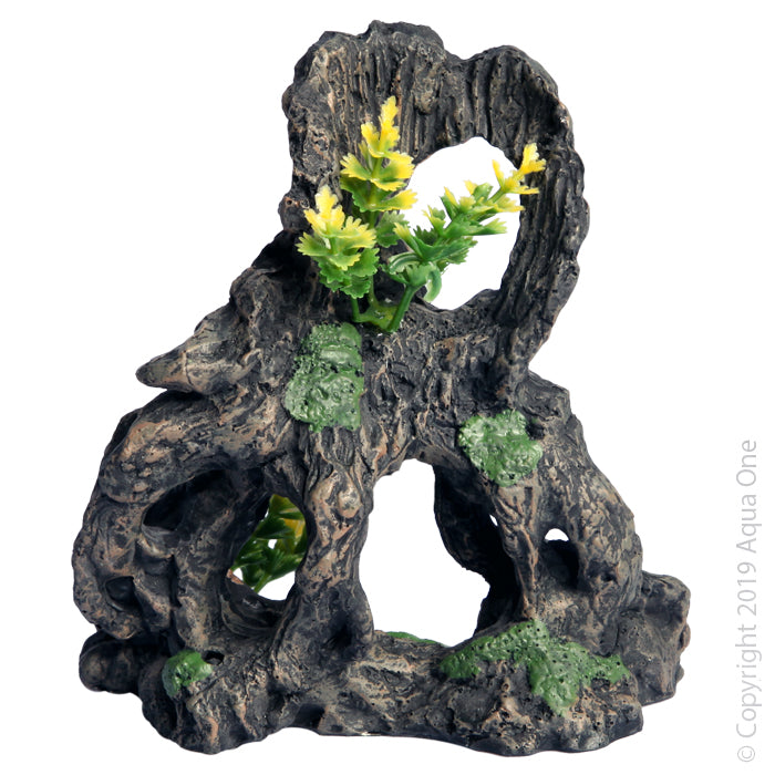 Aqua One Ornament Stump With Plant 13x6x14cmh