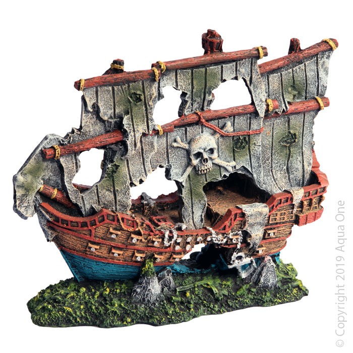 Aqua One Ornament Pirate Ship Small 19.5 X 8 X 16cmh