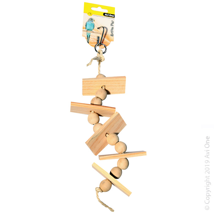 Avi One Bird Toy Wooden Blocks & Beads W Rope 32cm