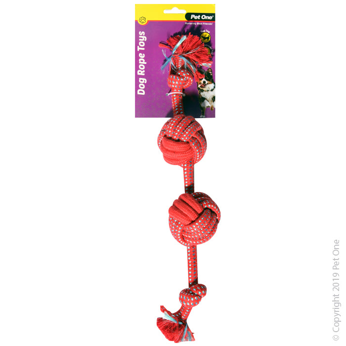 Pet One Dog Toy Rope With 2 Ball Red 40cm