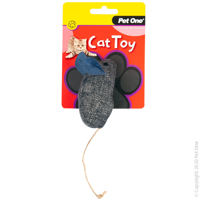 Pet One Cat Toy Mouse Grey Blue 14.5cm