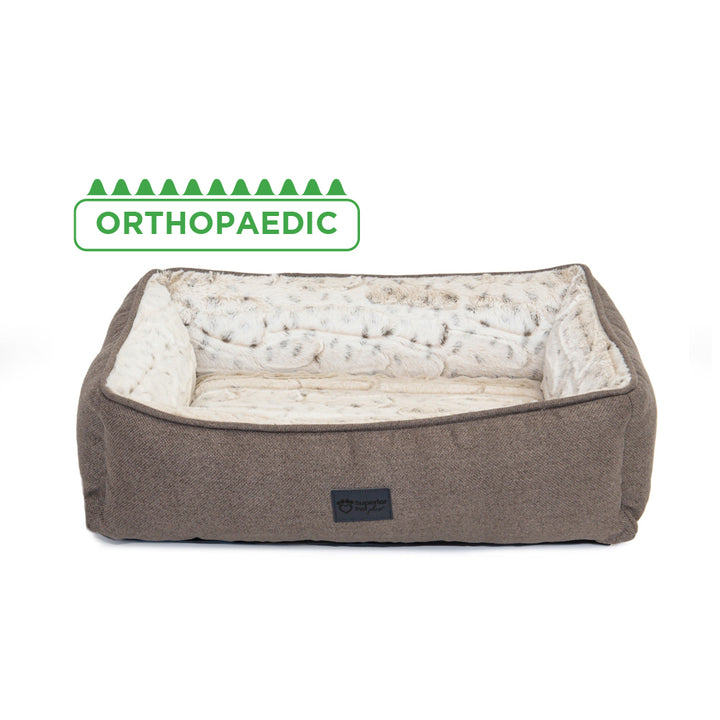 Superior Pet Goods Ortho Dog Lounger Light Brindle Faux Fur Jumbo